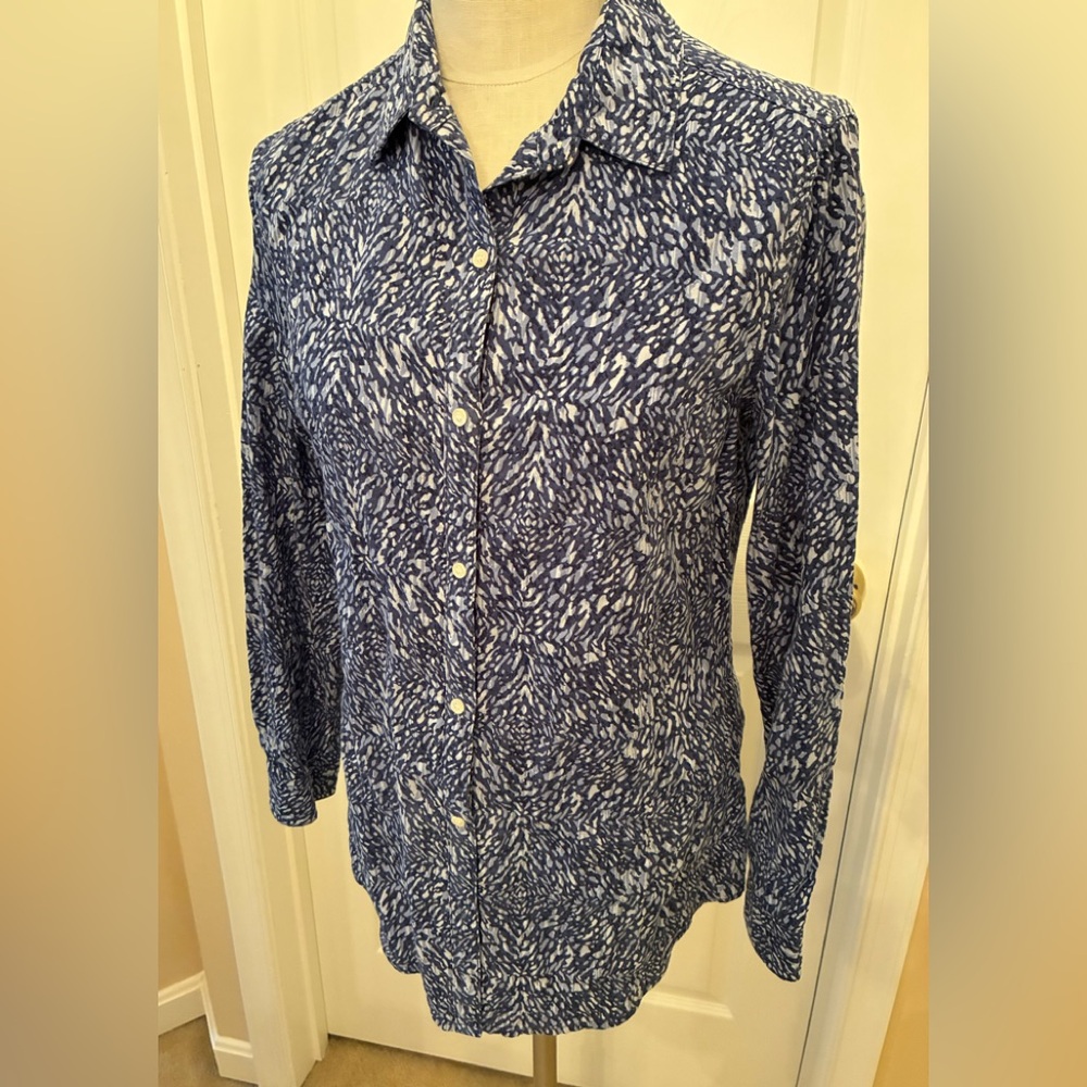 J. McLaughlin Blue and White Button Down Shirt